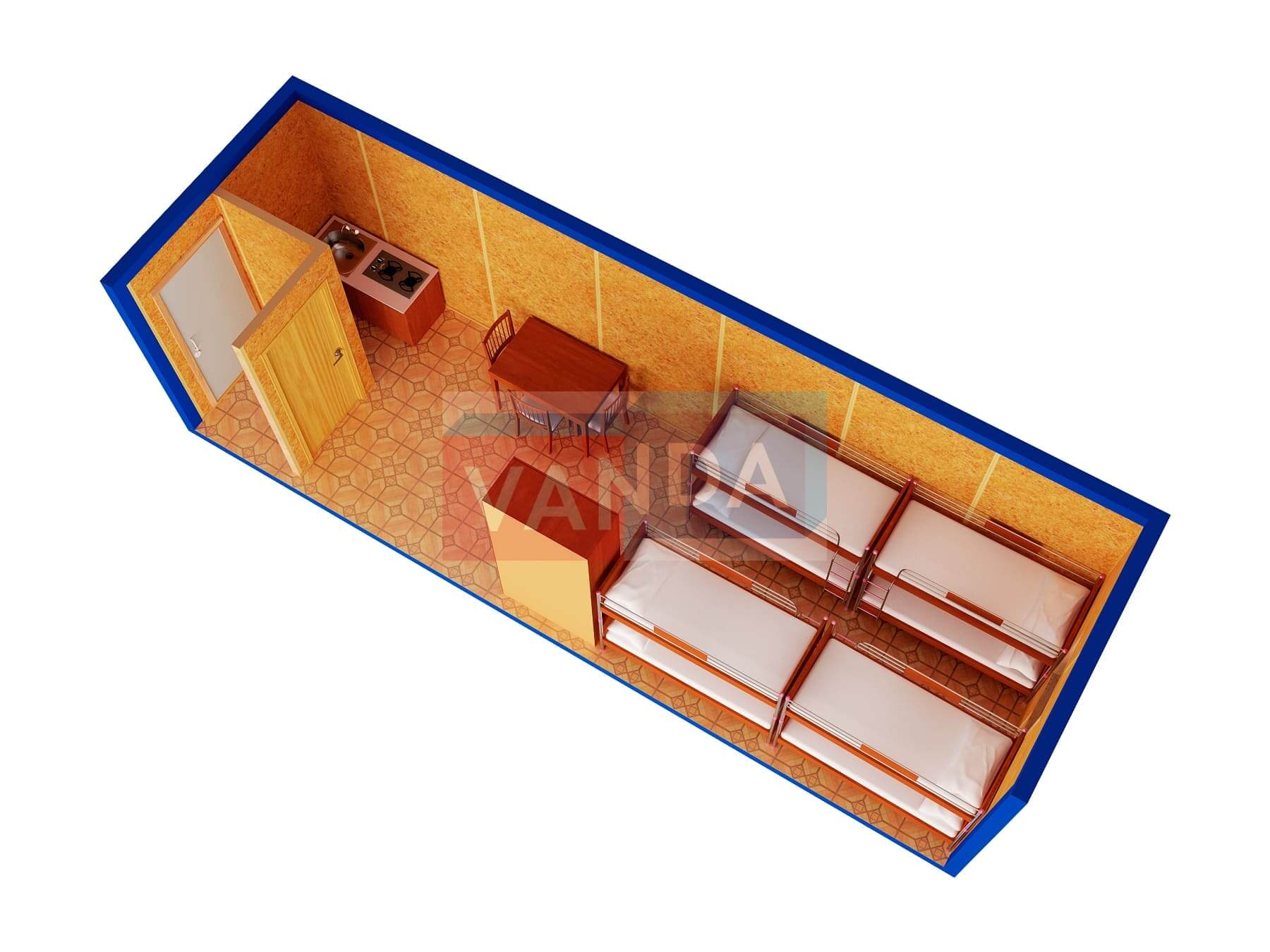 Металлическая бытовка с тамбуром 8,0 x 2,4 - Оргалит ДВП